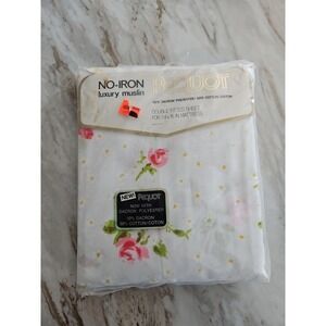 Vintage No-Iron Luxury Muslin Pequot Double Fitted Sheet Mountain Mist 54x76 NOS
